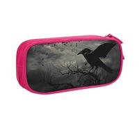 BNVSADC Grande trousse à crayons imprimée Night Crow - Jolie trousse à crayons - Organiseur de papeterie pour filles et garçons - Noir, rose, Taille unique, Cartable