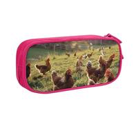 BNVSADC Grande trousse à crayons imprimée Poulets et ferme - Jolie trousse à crayons - Organiseur de papeterie pour filles et garçons - Noir, rose, Taille unique, Cartable