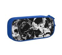 BNVSADC Grande trousse à crayons noire et blanche imprimée tête de mort humaine - Jolie trousse à crayons - Organiseur de papeterie pour filles et garçons - Noir et blanc, bleu, Taille unique