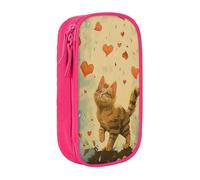 BNVSADC Happy Walking Kitty Trousse à crayons imprimée avec fermeture éclair pour étudiants, adolescents, garçons, filles, adultes, noir, rose, Taille unique, Cartable
