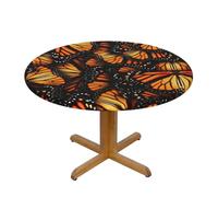 BNVSADC Heaps of Orange Nappe ronde imprimée monarque papillon avec bord élastique, M (138 cm de diamètre), polyester résistant à l'eau, nappe de cuisine, table à manger, décoration de table