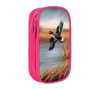BNVSADC Hunting Flying Wild Duck 1 trousse à crayons imprimée avec fermeture éclair pour étudiants, adolescents, garçons, filles, adultes, noir, rose, Taille unique, Cartable
