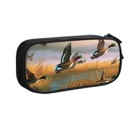 BNVSADC Hunting Flying Wild Ducks 7 Trousse à crayons imprimée Grande trousse à crayons mignonne pour bureau, école, papeterie pour filles et garçons, noir, Noir , Taille unique, Cartable