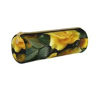 BNVSADC Jolie trousse à crayons ronde en cuir avec imprimé rose jaune pour l'école, le bureau, les voyages, blanc, Taille unique, Trousse de maquillage