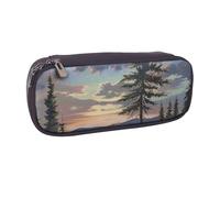 BNVSADC Moose Mountain Pine Tree Wilderness Trousse à crayons en cuir imprimé et trousse de maquillage - Trousse élégante pour l'école, le bureau, les voyages, Noir , Taille unique, Trousse de