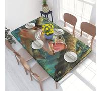 BNVSADC Nappe imprimée vague de pêche au bar 122 x 76 cm en polyester résistant à l'eau pour table de salle à manger décoration de table