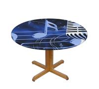 BNVSADC Nappe ronde avec microphone et notes de musique imprimées avec bords élastiques, M (138 cm de diamètre), tissu résistant à l'eau, nappe de table de salle à manger, décoration de table