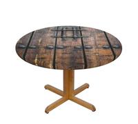 BNVSADC Nappe ronde en polyester résistant à l'eau avec porte en bois rustique avec bords élastiques, S (122 cm de diamètre), nappe de cuisine résistante à l'eau