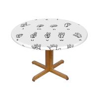 BNVSADC Nappe ronde imprimée en langue des signes de l'alphabet avec bord élastique, S (122 cm de diamètre), tissu résistant à l'eau, nappe de table de salle à manger, décoration de table