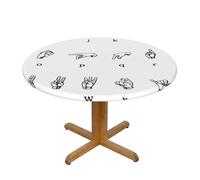 BNVSADC Nappe ronde imprimée en langue des signes de l'alphabet avec bord élastique, S (122 cm de diamètre), tissu résistant à l'eau, nappe de table de salle à manger, décoration de table