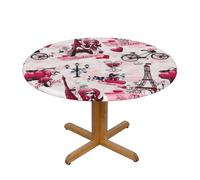 BNVSADC Nappe ronde imprimée paysage urbain Paris Tour Eiffel France avec bords élastiques, M (138 cm de diamètre), tissu résistant à l'eau, nappe de table de salle à manger, décoration de table
