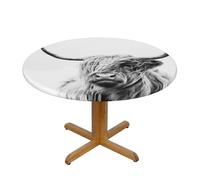 BNVSADC Nappe ronde imprimée portrait d'une vache des Highlands avec bords élastiques, M (138 cm de diamètre), tissu résistant à l'eau, nappe de table de salle à manger, décoration de table