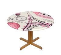 BNVSADC Nappe ronde imprimée romantique Paris Tour Eiffel Bycicle avec bord élastique, S (122 cm de diamètre), polyester résistant à l'eau, nappe de table de salle à manger, décoration de table