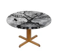 BNVSADC Nappe ronde imprimée tête de mort d'Halloween avec bords élastiques, M (138 cm de diamètre), polyester résistant à l'eau, nappe de table de salle à manger, décoration de table