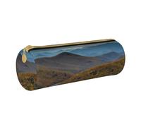 BNVSADC Parkway Trousse ronde en cuir avec imprimé montagnes pour l'école, le bureau, les voyages, blanc, Taille unique, Trousse de maquillage