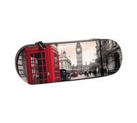 BNVSADC Red Phone Booth London Street Trousse à crayons et trousse de maquillage en cuir avec coque rigide élégante pour l'école, le bureau, les voyages, Noir , Taille unique, Trousse de maquillage
