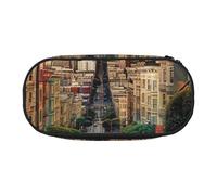 BNVSADC San Francisco Trousse à crayons imprimée à double fermeture éclair pour bureau, école, papeterie pour étudiants, adolescents, garçons, filles, adultes, Noir , Taille unique, Cartable