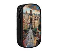 BNVSADC San Francisco Trousse à crayons imprimée avec fermeture éclair pour étudiants, adolescents, garçons, filles, adultes, noir, Noir , Taille unique, Cartable