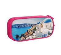 BNVSADC Santorini Grande trousse à crayons imprimée avec vue sur la mer sur l'île grecque - Jolie trousse à crayons - Organiseur de papeterie pour filles et garçons - Noir, rose, Taille unique,
