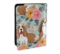 BNVSADC Sweet Basset Hound Étui de passeport imprimé floral en cuir synthétique pour homme et femme 16,5 cm, Noir , Taille unique, Moderne