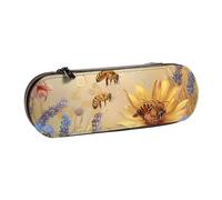 BNVSADC Terrazzo Trousse à crayons en cuir avec imprimé pastel marbré et trousse de maquillage - Trousse à crayons rigide élégante pour l'école, le bureau, les voyages, Rural Honey Bees Fleurs