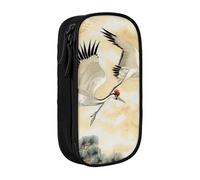 BNVSADC Trousse à crayons avec deux grues japonaises volantes traditionnelles imprimées avec fermeture éclair pour étudiants, adolescents, garçons, filles, adultes, noir, Noir , Taille unique
