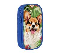 BNVSADC Trousse à crayons avec fermeture éclair et imprimé fleurs tropicales et corgi pour étudiants, adolescents, garçons, filles, adultes, noir, bleu, Taille unique, Cartable
