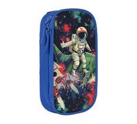 BNVSADC Trousse à crayons avec fermeture éclair et motif astronaute drôle de dinosaure et fusée pour étudiants, adolescents, garçons, filles, adultes, noir, bleu, Taille unique, Cartable