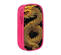 BNVSADC Trousse à crayons avec fermeture éclair et motif dragon jaune doré chinois pour étudiants, adolescents, garçons, filles, adultes, noir, rose, Taille unique, Cartable