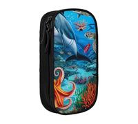 BNVSADC Trousse à crayons avec fermeture éclair pour étudiants, adolescents, garçons, filles, adultes, motif dauphins, récif corallien, poulpe, noir, Noir , Taille unique, Cartable