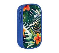 BNVSADC Trousse à crayons avec fermeture éclair pour étudiants, adolescents, garçons, filles, adultes, motif tropical été hawaïen, fleurs hawaïennes, feuilles de palmier, noir, bleu, Taille unique