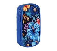 BNVSADC Trousse à crayons avec imprimé floral bleu avec fermeture éclair pour étudiants, adolescents, garçons, filles, adultes, noir, bleu, Taille unique, Cartable