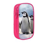 BNVSADC Trousse à crayons avec motif de jeunes pingouins avec neige - Fermeture éclair - Jolie boîte à crayons pour étudiants, adolescents, garçons, filles, adultes, noir, rose, Taille unique,
