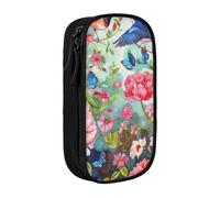 BNVSADC Trousse à crayons avec motif jardin avec oiseaux et fleurs - Fermeture éclair - Jolie boîte à crayons pour étudiants, adolescents, garçons, filles, adultes, noir, Noir , Taille unique