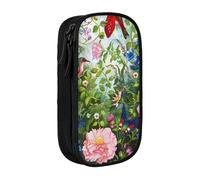 BNVSADC Trousse à crayons avec motif jardin avec oiseaux et fleurs - Fermeture éclair - Jolie boîte à crayons pour étudiants, adolescents, garçons, filles, adultes, noir, Noir , Taille unique