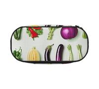 BNVSADC Trousse à crayons avec motif léopard à double fermeture éclair pour bureau, école, papeterie, pour étudiants, adolescents, garçons, filles, adultes, Présentation de divers légumes, Taille