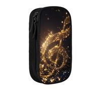 BNVSADC Trousse à crayons dorée avec note de musique avec étoile brillante tombée, fermeture éclair, pour étudiants, adolescents, garçons, filles, adultes, noir, Noir , Taille unique, Cartable