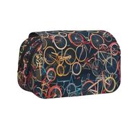 BNVSADC Trousse à crayons double couche avec imprimé bonhomme de neige joyeux de Noël - Grande capacité pour les étudiants, les enfants, les adolescents, les artistes, les voyages et le bureau, Vélos