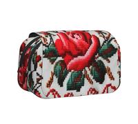 BNVSADC Trousse à crayons double couche avec imprimé de cochons d'Inde - Grande capacité - Pour étudiants, enfants, adolescents, artistes, voyages et bureau, Rose de style broderie ukrainien., Taille