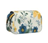 BNVSADC Trousse à crayons double couche avec imprimé de cochons d'Inde - Grande capacité - Pour étudiants, enfants, adolescents, artistes, voyages et bureau, Motif floral bleu et jaune, Taille unique