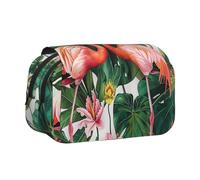 BNVSADC Trousse à crayons double couche avec imprimé lèvres dorées - Grande capacité pour les étudiants, les enfants, les adolescents, les artistes, les voyages et le bureau, Flamingo Oiseau Feuilles