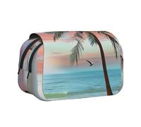 BNVSADC Trousse à crayons double couche avec imprimé teckel noir - Grande capacité - Pour étudiants, enfants, adolescents, artistes, voyages et bureau, Coco Palm Beach Sandy, Taille unique, Trousse de