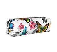 BNVSADC Trousse à crayons en cuir avec fermeture éclair - Motif floral et papillons colorés - Pour l'école, le bureau, les voyages, blanc, Taille unique, Trousse de maquillage