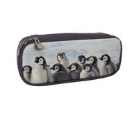 BNVSADC Trousse à crayons en cuir avec imprimé de jeunes pingouins avec neige et trousse de maquillage - Trousse élégante pour l'école, le bureau, les voyages, Noir , Taille unique, Trousse de