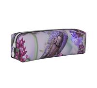 BNVSADC Trousse à crayons en cuir avec imprimé floral violet lavande avec fermeture éclair pour l'école, le bureau, les voyages, blanc, Taille unique, Trousse de maquillage