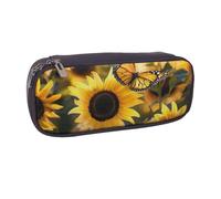 BNVSADC Trousse à crayons en cuir avec imprimé tournesol, fleurs, plantes, papillons et trousse de maquillage - Trousse élégante pour l'école, le bureau, les voyages, Noir , Taille unique, Trousse de