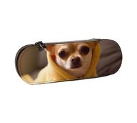 BNVSADC Trousse à crayons en cuir avec motif Chihuahua déprimé et trousse de maquillage - Trousse à crayons rigide élégante pour l'école, le bureau, les voyages, Noir , Taille unique, Trousse de