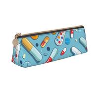 BNVSADC Trousse à crayons en cuir avec motif de médecine de dessin animé imprimé triangulaire, trousse à crayons mignonne pour l'école, le bureau, les voyages, blanc, Taille unique, Cartable