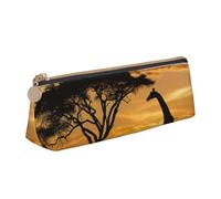 BNVSADC Trousse à crayons en cuir avec motif girafe et arbres au crépuscule en Afrique - Pour l'école, le bureau, les voyages, blanc, Taille unique, Cartable