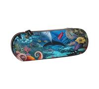 BNVSADC Trousse à crayons en cuir imprimé éléphant et trousse de maquillage - Trousse à crayons rigide élégante pour l'école, le bureau, les voyages, Dauphins Sea Coral Reef Octopus, Taille unique